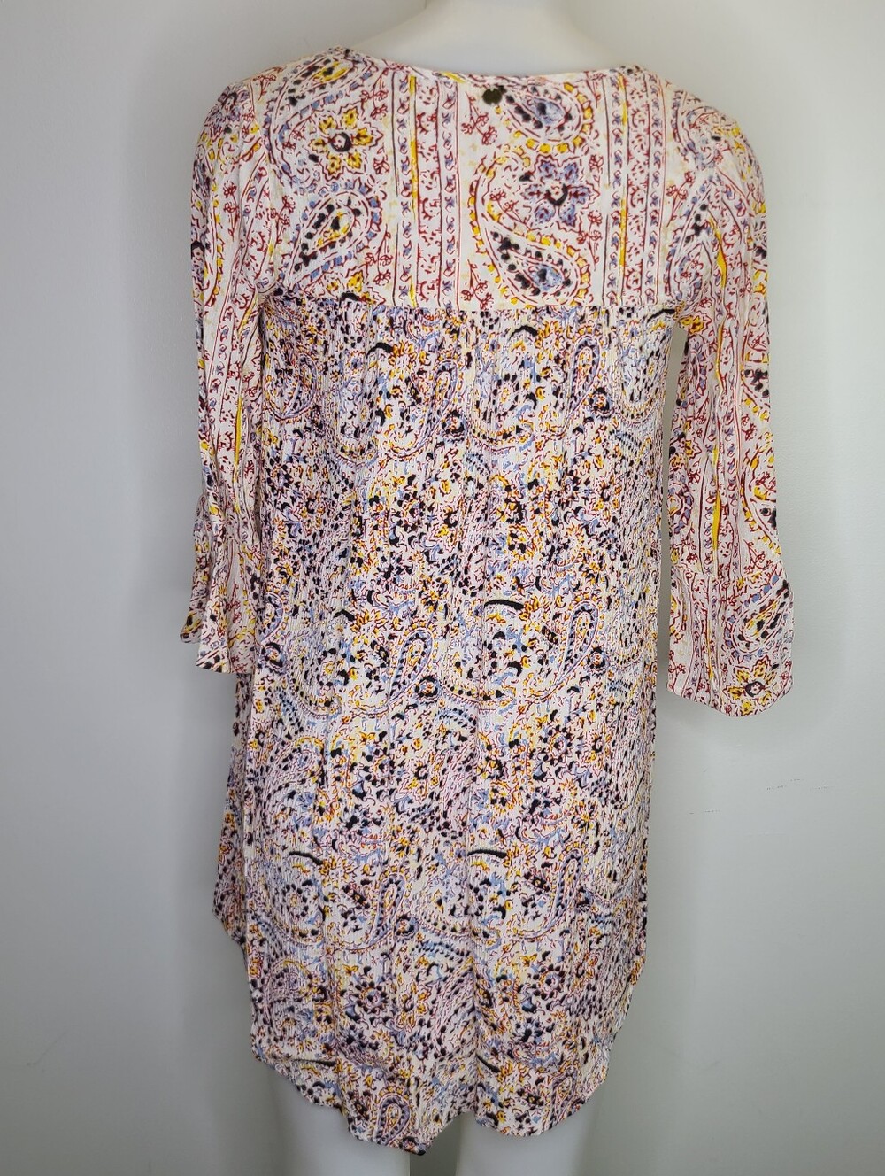 Billabong Paisley Print Tassel Tunic Top Shift Dress White Rayon XS Small - Picture 9 of 15